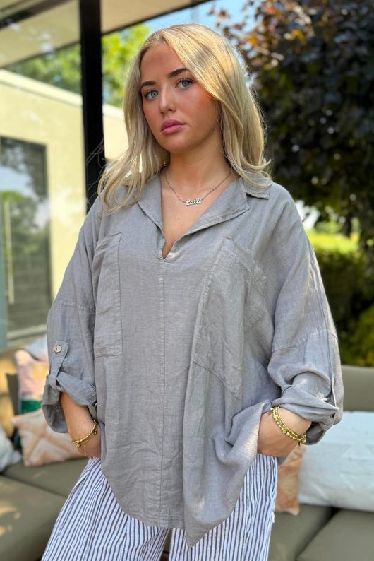 Sandbar Linen Blend Pop Over Shirt Mocha
